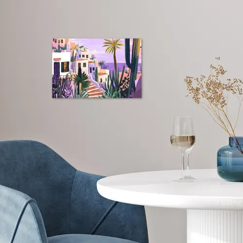 Huizen - Minimalistisch - Palmbomen - Kust poster papier klein -sfeer3