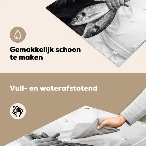 Vissen - Chef - Zwart - Wit Inductie beschemer met haakjes klein -ky-schoon-nl