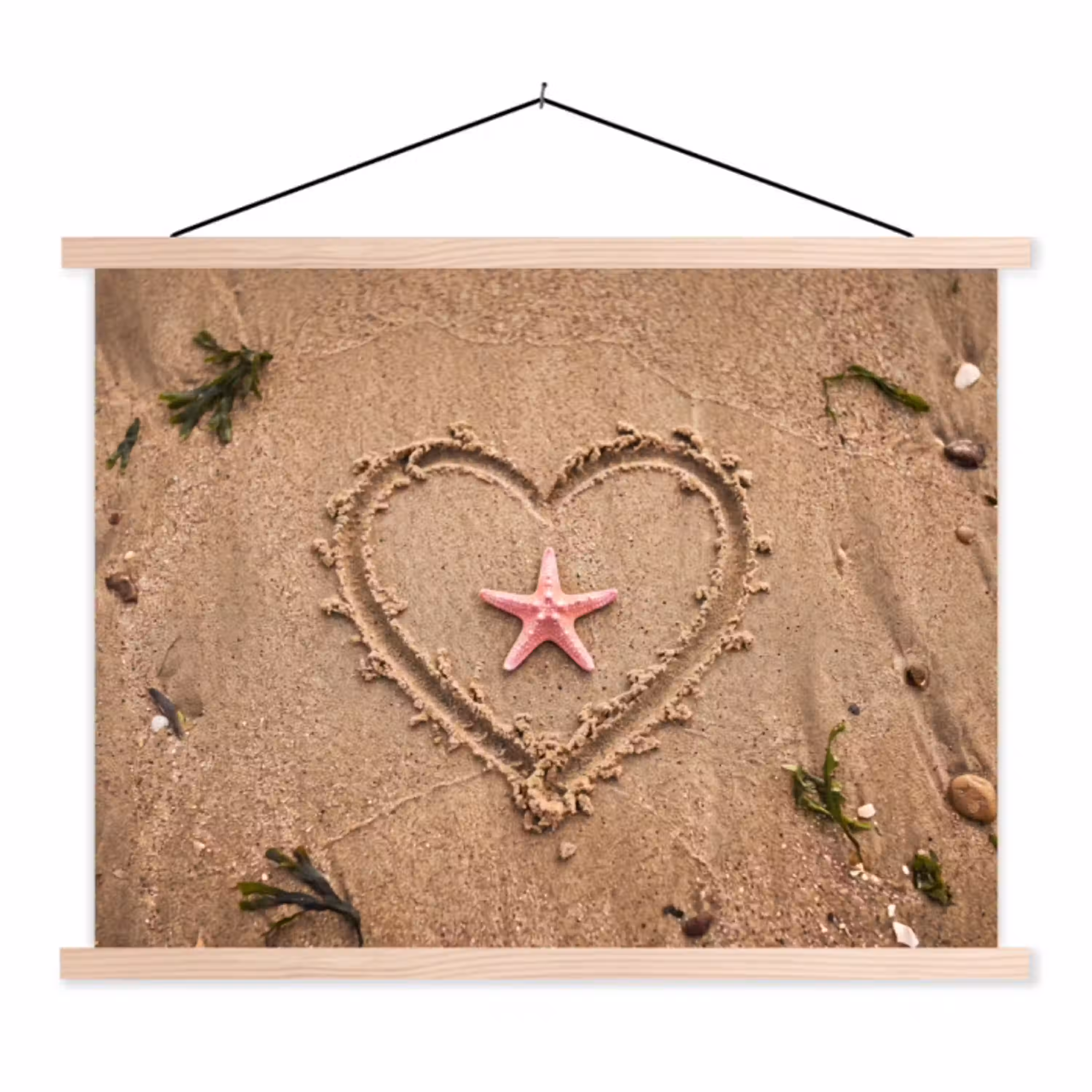 Dieren - Hart - Strand - Zand - Roze textielposter latten blank klein -3d