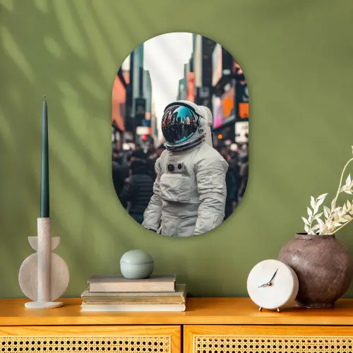 Stad - Mensen - Astronaut - Wit Wandcirkel Ovaal Forex klein -sfeer2