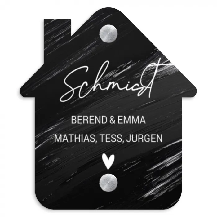 Zwart verftextuur - Sierlijk Naambord Huisje klein -3d