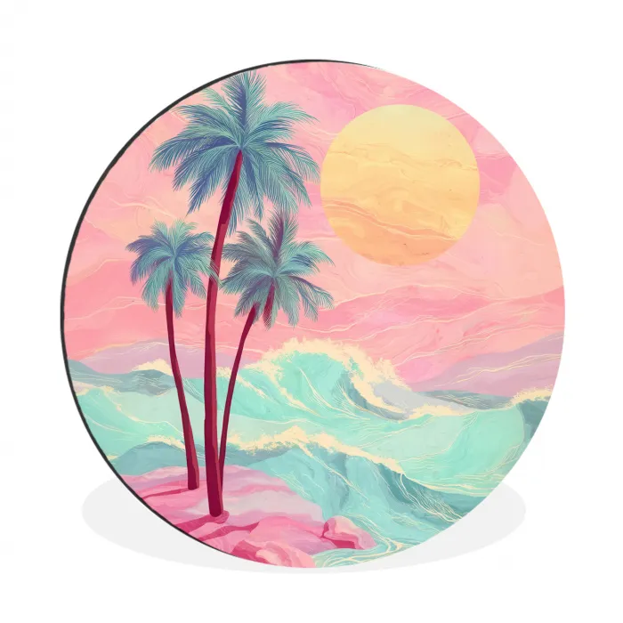 Palmbomen - Golven - Zee Wandcirkel aluminium klein -3d