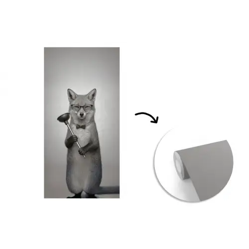 Vos - WC-ontstopper - Zwart - Wit fotobehang vinyl groot -3d