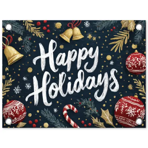 Feestelijk - Kerstgroet - Kleurrijk tuinposter los doek klein -3d