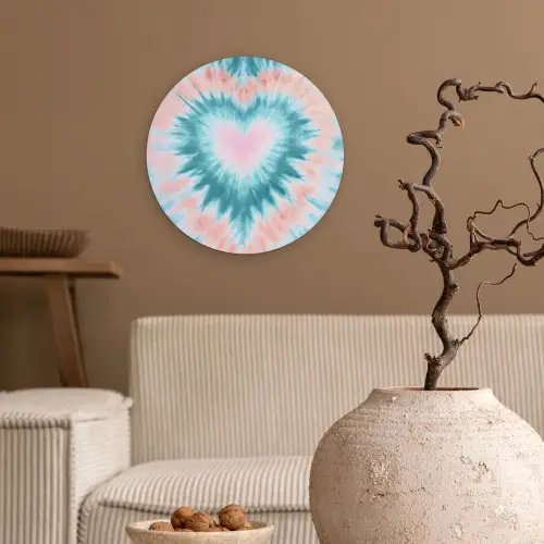Hartvormig - Tie dye - Pasteltinten - Lichtgroen Wandcirkel kunststof plaat 5mm dik klein -sfeer1