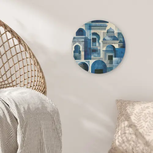 Abstract - Islamitisch - Blauw - Wit Akoestische PET Vilt - Rond klein -sfeer4