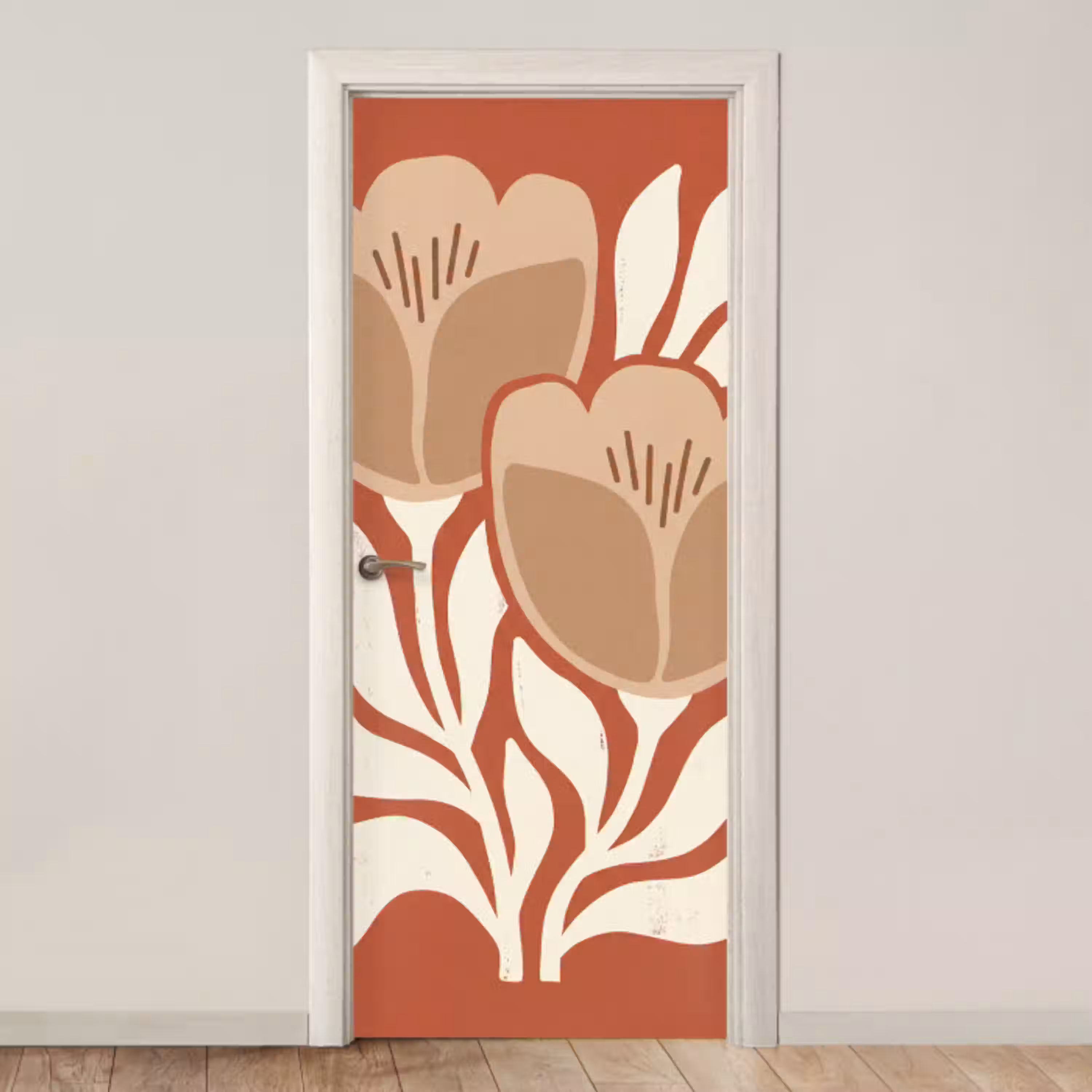 Bloemen - Abstract - Modern - Beige - Natuur deurposter klein -3d_beige