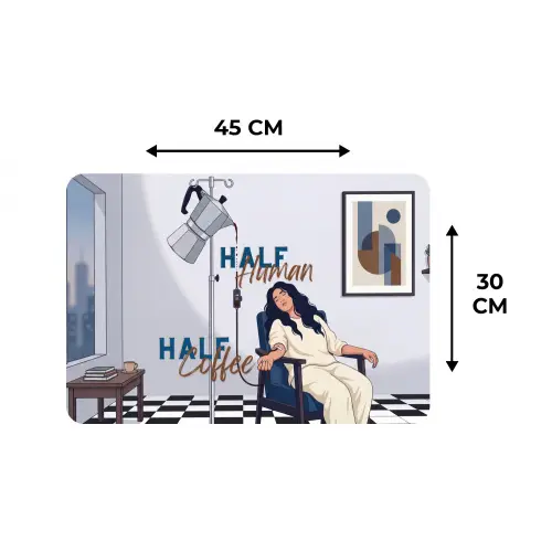 Half human, Half Coffee - Infuus - Koffie Placemat vinyl groot -specs