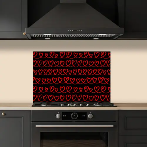 Verweven - Harten - Zwart - Rood keuken achterwand spatscherm klein 900 -sfeer1