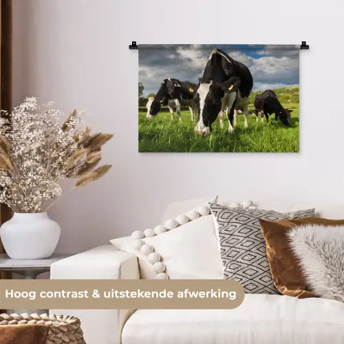 Koeien - Dieren - Gras - Weiland - Boerderij Wandkleed katoen klein -sfeer1