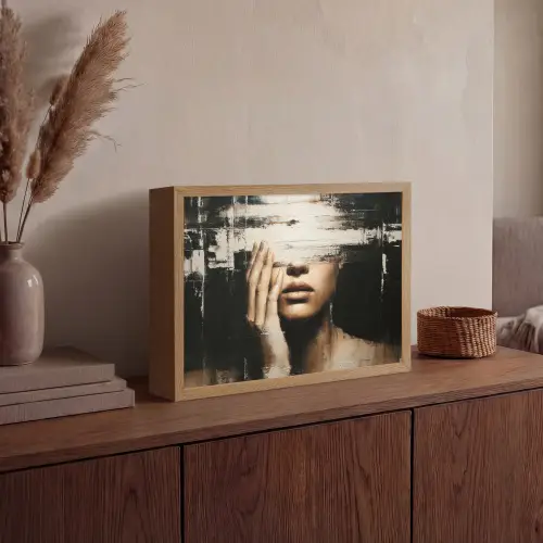 Hand - Gezicht - Strepen - Abstract Light Box met batterij (Wandlamp) middel -sfeer2
