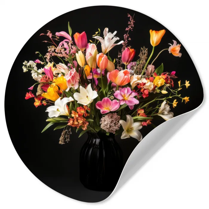 Vaas - Bloemen - Tulpen Wandcirkel behangsticker klein -3d