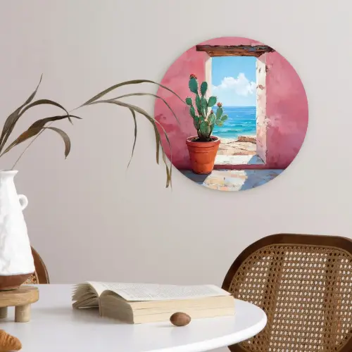 Zee - Roze - Cactus Wandcirkel plexiglas klein -sfeer4