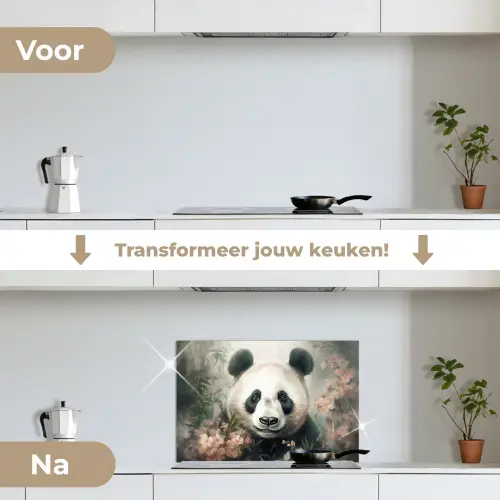 Panda - Dieren - Bloemen - Planten keuken achterwand spatscherm klein -voor_na_NL
