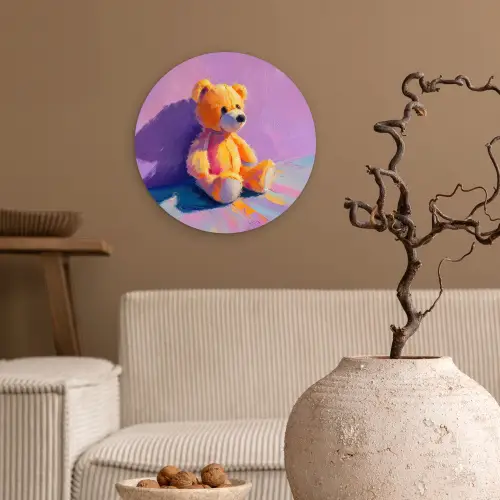 Teddybeer - Schaduw - Penseelstreken - Paars Wandcirkel plexiglas klein -sfeer1