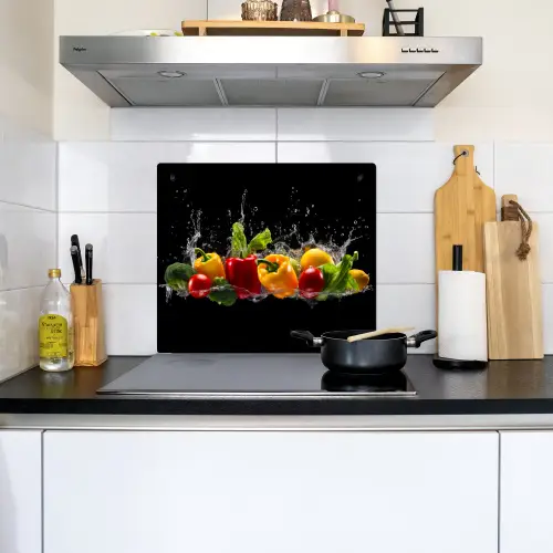 Paprika - Water - Groente - Zwart Inductie beschemer met haakjes middel -sfeer2