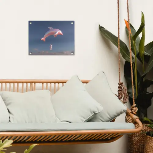 Dolfijn - Roze - Astronaut tuinposter los doek klein -sfeer7