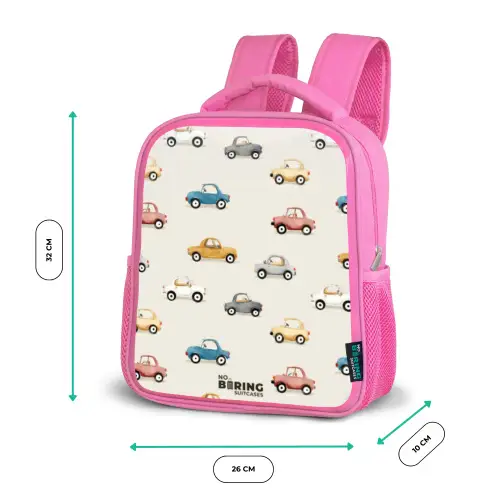 Kleurrijke retro autootjes Kinderrugzak - Roze middel -productfoto_formaten