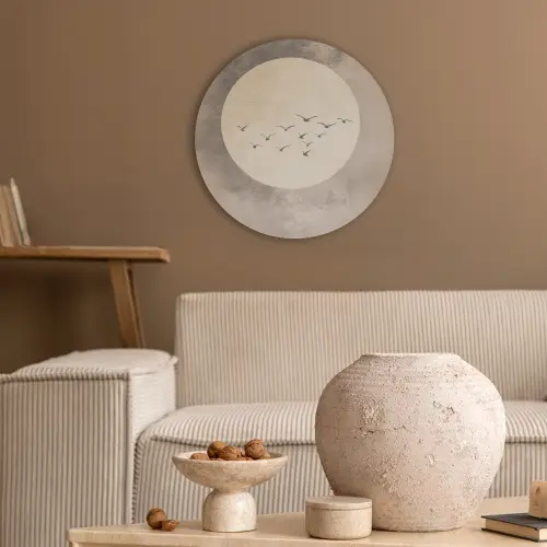 Vogel - Beige - Japandi Akoestische PET Vilt - Rond klein -sfeer1