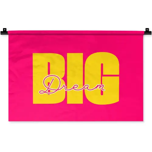 Dream big - Roze - Geel - Minimalistisch Wandkleed katoen klein -zz3d