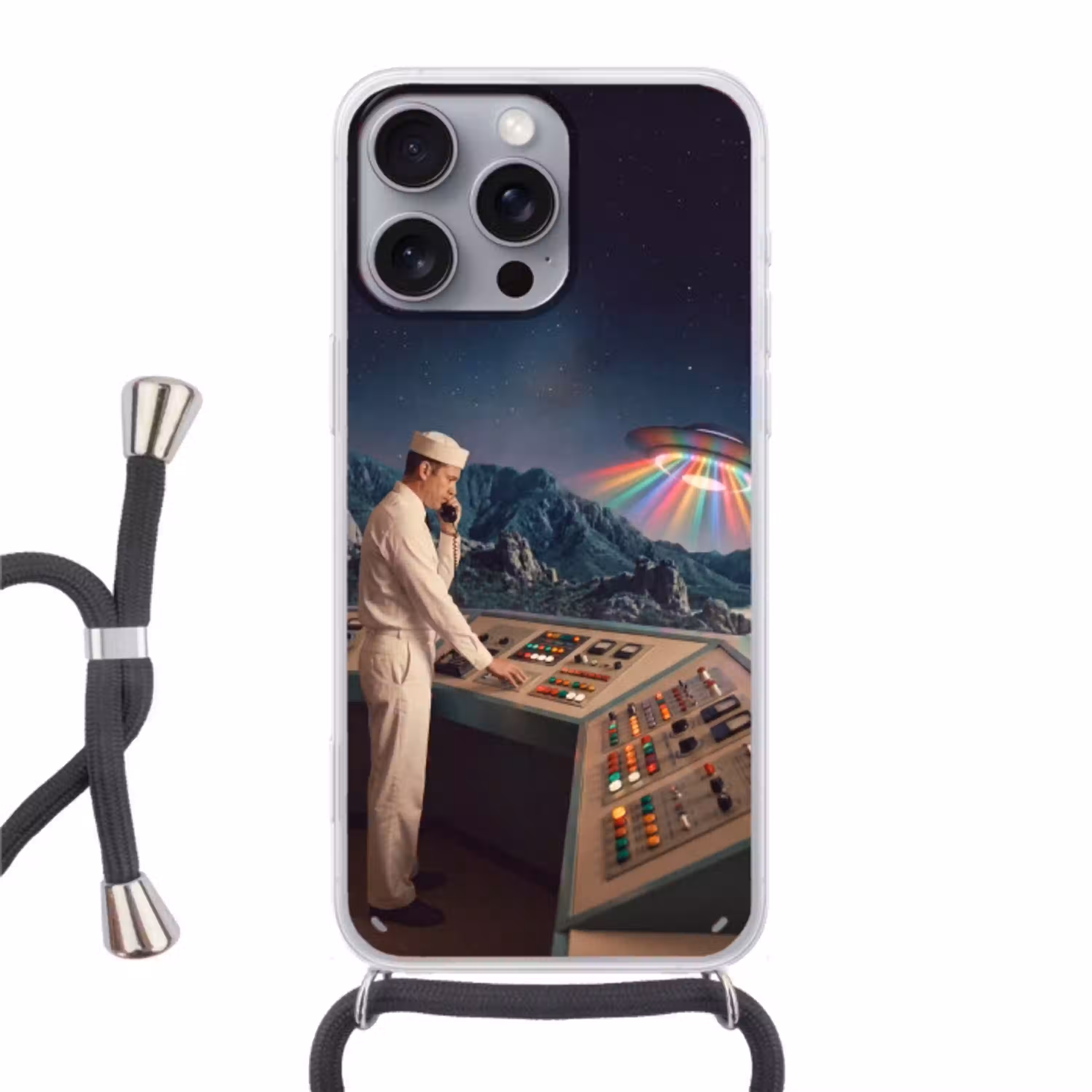 Man - Controlekamer - Strand Hoesje iPhone 16 Pro Max met koord klein -3d