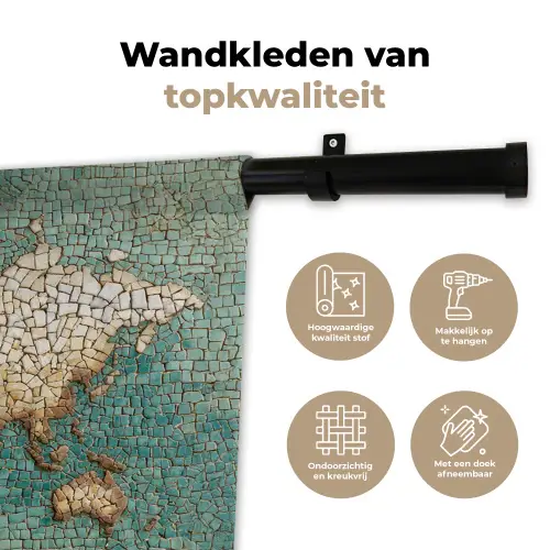 Wereldkaart - Gebroken tegels - Mozaïek Wandkleed katoen klein -sfeer2