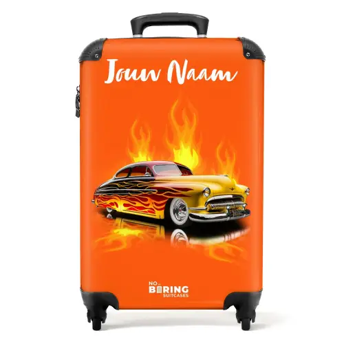 Gele auto met gele vlammen NBS - Handbagage koffer - Kinderen Unisex middel -productfoto_recht