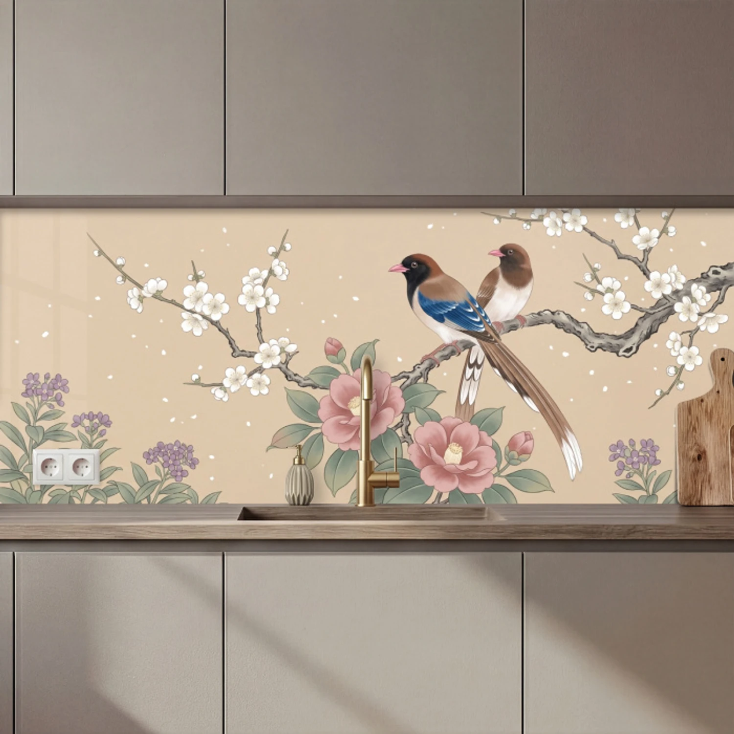 Bloemen - Vogels - Bloemen keuken achterwand 2 middel zz_3dshopping