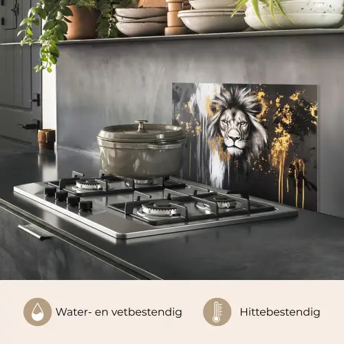 Leeuw - Portret - Verfspatten - Grijs keuken achterwand spatscherm klein -usp_NL
