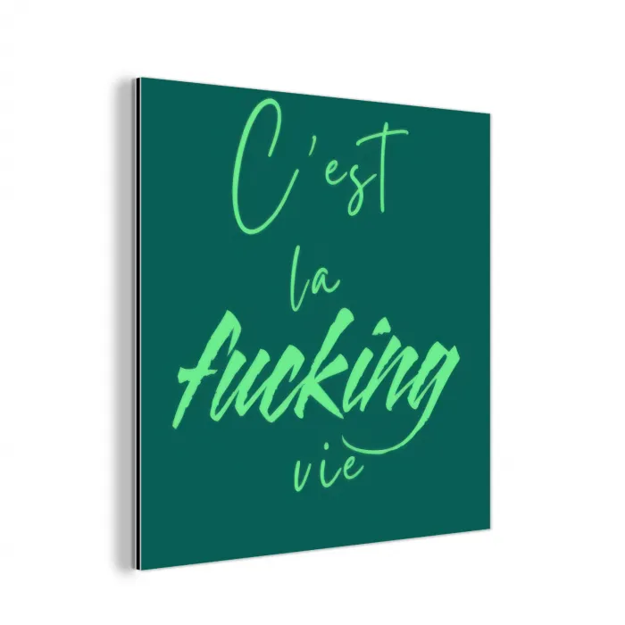 c'est la fucking vie - Groen - Handgeschreven aluminium wit klein -3d