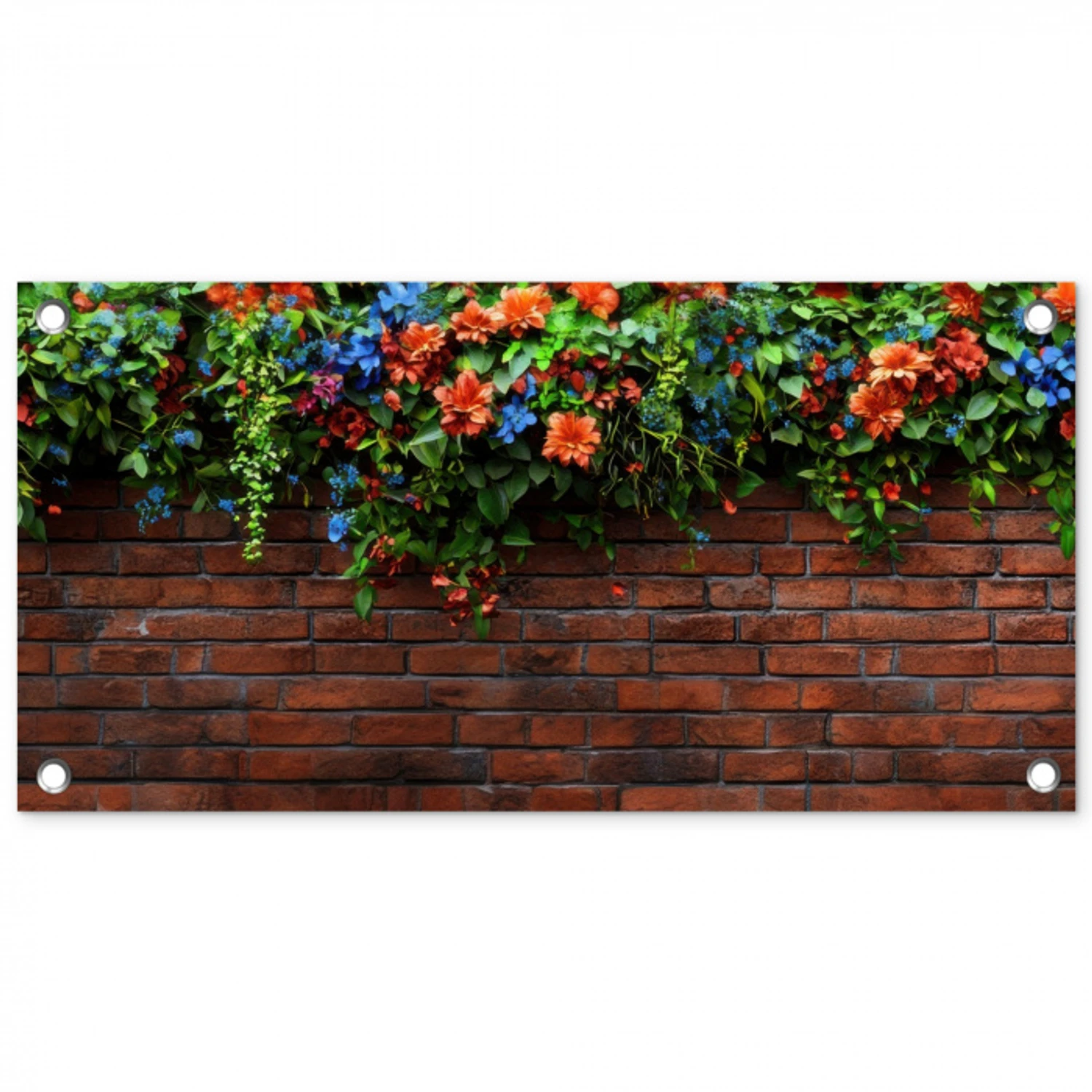 Bloemen - Muur - Groen - Oranje tuinposter los doek klein -3d