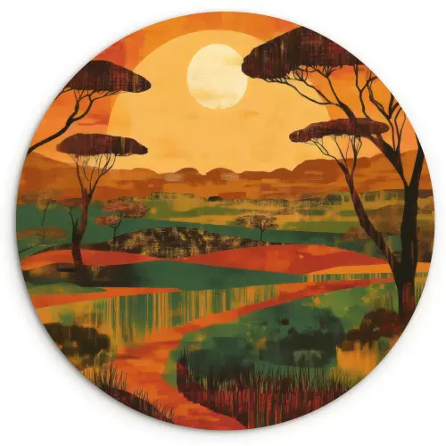 Landschap - Afrikaans - Zon Wandcirkel kunststof plaat 5mm dik klein -3d