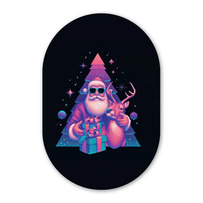 Retro - Kerstman - Rendieren - Kerstboom Wandcirkel Ovaal Forex klein -3d