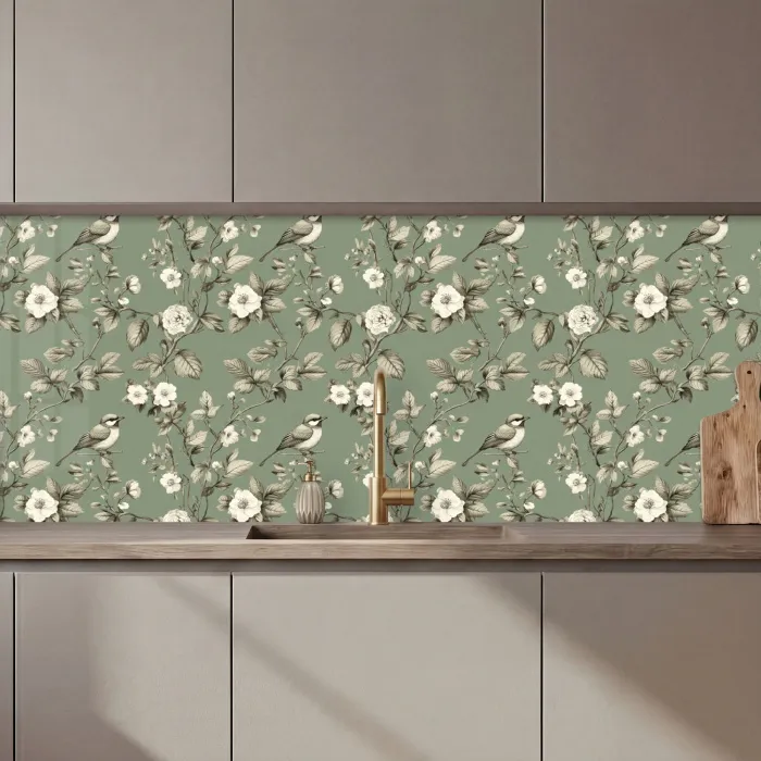 Botanisch - Vogels - Groen keuken achterwand 2 middel 871 zz_3dshopping