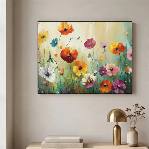 Kunst - Bloemen - Lente - Natuur Textielframe zwart klein -sfeer2