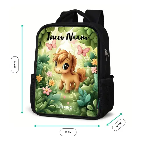 Paard - Bloemen - Vlinders Rugzak - Zwart middel -productfoto_formaten