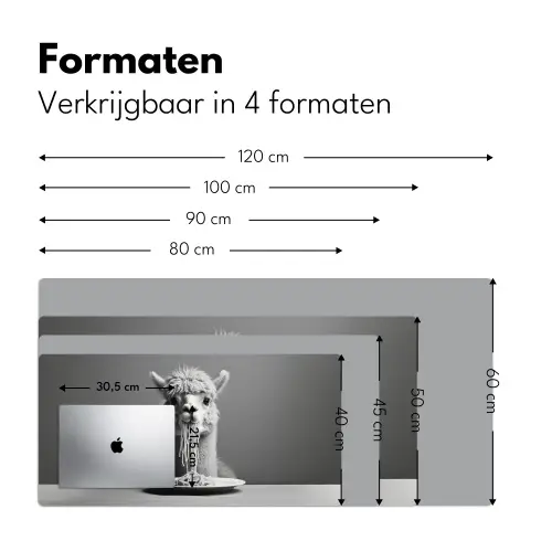 Alpaca - Pasta - Zwart - Wit - Grappig - Dieren Muismat XXL klein -sfeer5