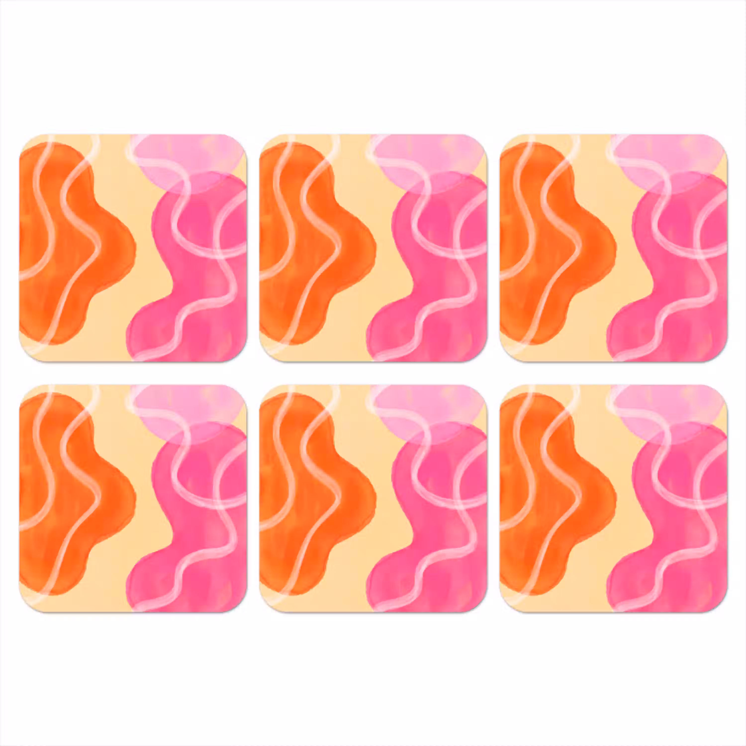 Abstract - Aquarel - Organisch - Oranje - Roze onderzetter kurk middel -3d
