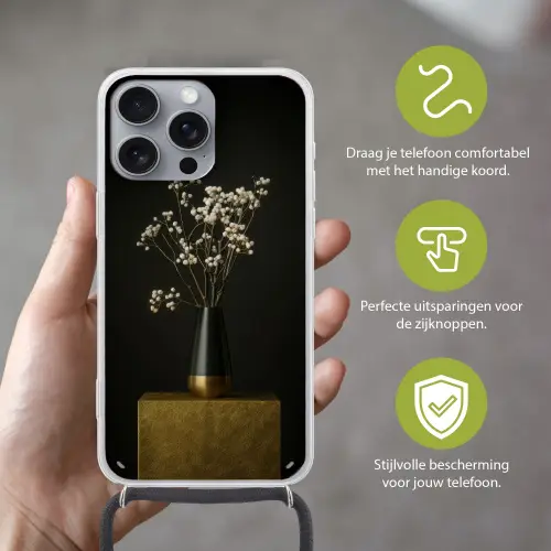 Bloembollen - Wit - Vaas - Minimalistisch Hoesje iPhone 16 Pro Max met koord klein -sfeer2_NL