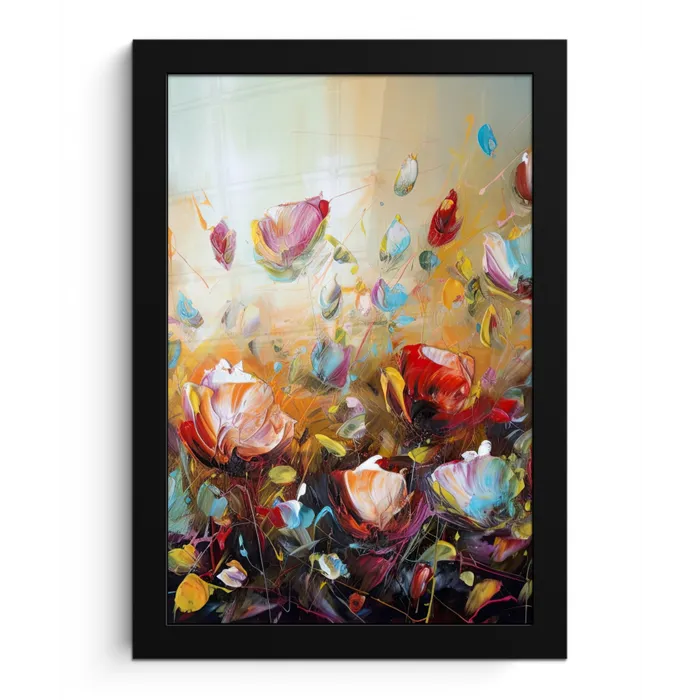 Bloemen - Kunst - Natuur - Olieverf fotolijst zwart zonder passe partout klein -3d