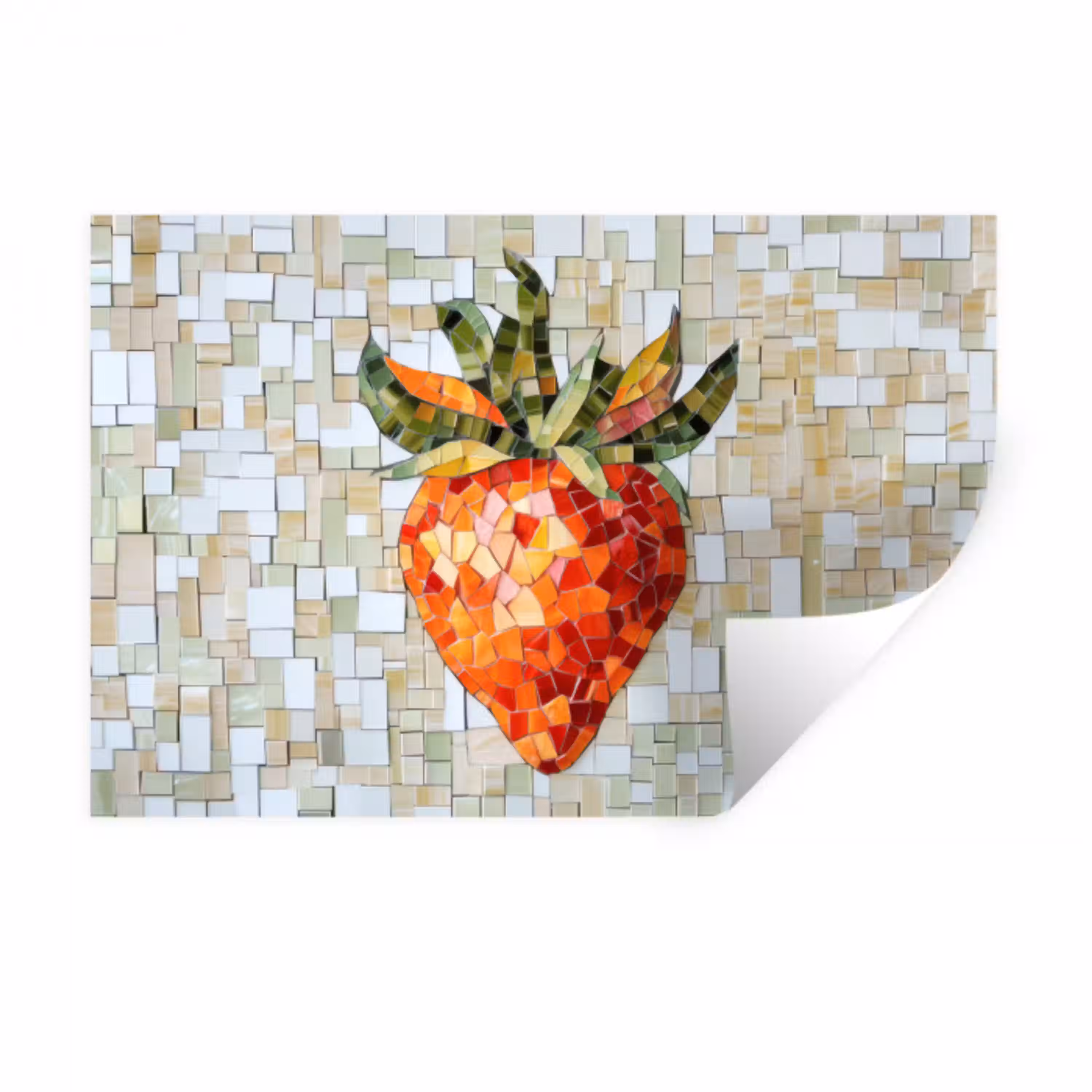 Aardbei - Rood - Mozaïek - Fruit Muursticker klein -3d