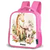 Giraffe en olifant tussen bloemen op witte achtergrond Kinderrugzak - Roze middel -schuin