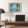 Doorkijk - Boom - Zee - Palmboom - Heuvels - Strand - Blauw PET vilt klein -sfeer5