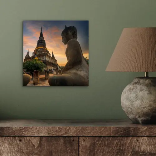 Tempel - Zonsondergang - Boeddha beelden - Buddha aluminium wit klein -sfeer2
