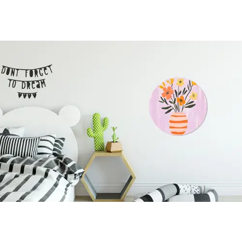 Vaas - Gestreept - Bloemen - Oranje Wandcirkel aluminium klein -kinderkamer