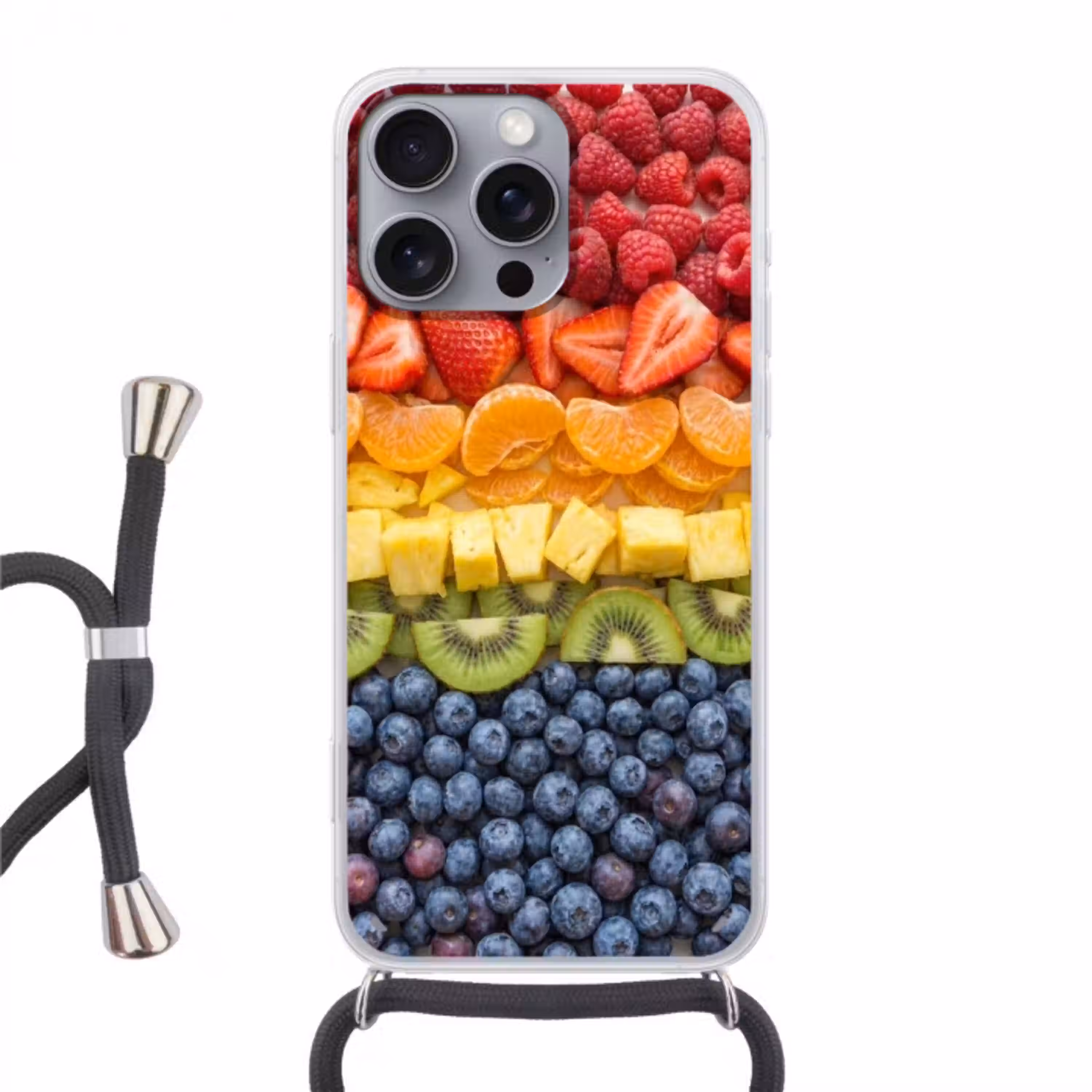 Fruit - Regenboog - Gezond - Kleurrijk Hoesje iPhone 16 Pro Max met koord klein -3d
