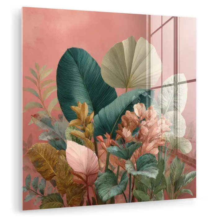 Tropische bladeren - Bloemen - Roze - groen plexiglas 5mm klein -zzzproduct_nieuw