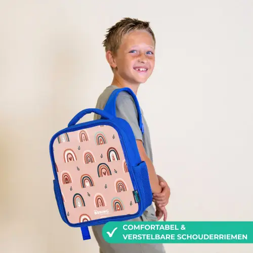 Roze regenbogen patroon Kinderrugzak - Blauw middel -sfeer3_NL