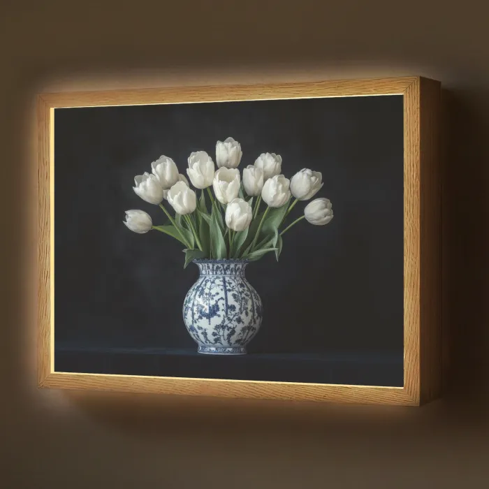 Wit - Bloemen - Tulpen - Vaas Light Box met batterij (Wandlamp) middel -z3d_website