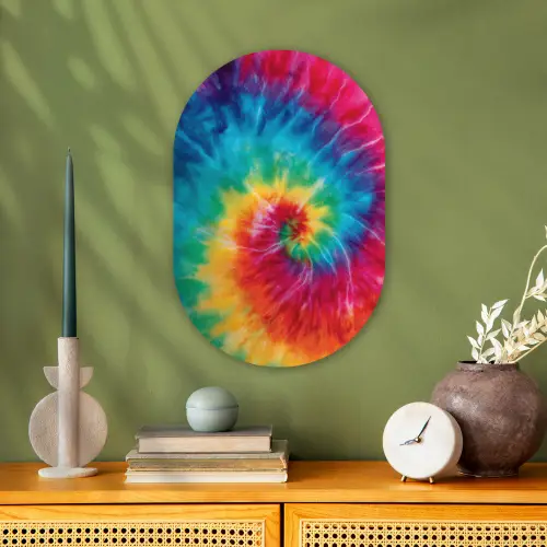 Regenboog - Tie dye - Kleurrijk - Blauw Wandcirkel Ovaal Forex klein -sfeer2